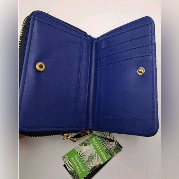 Badgley Mischka Zip Around Wallet Electric Blue Monogram Vegan Leather NWT Glam - Picture 6 of 9